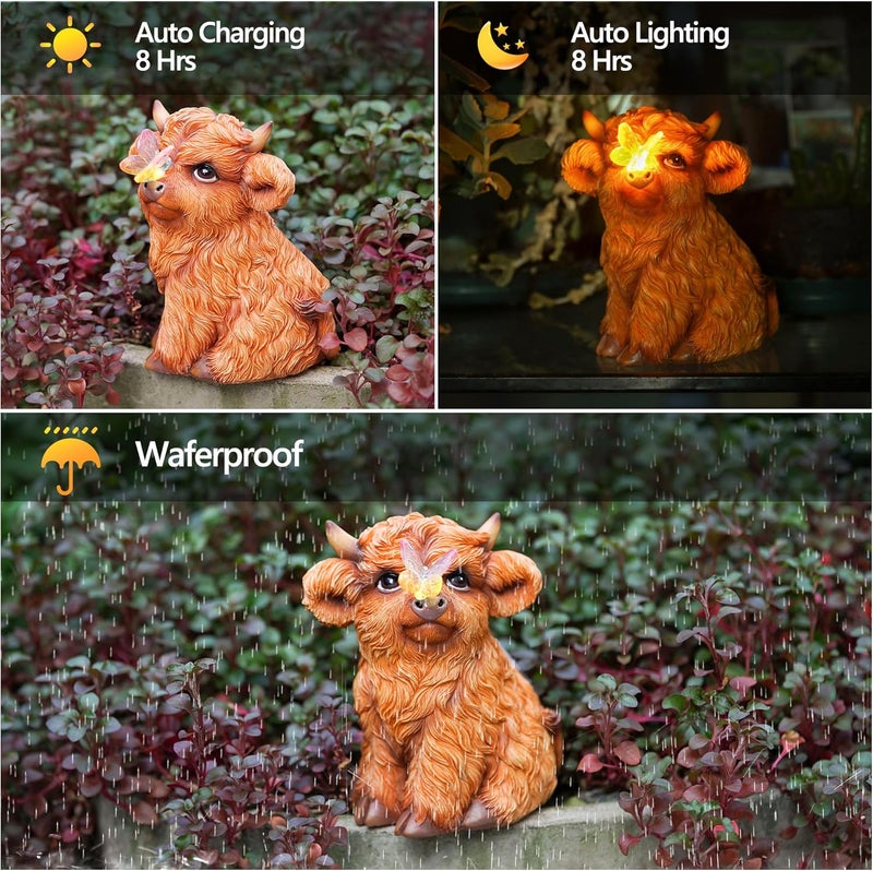 Roundot Store Highland Cow Solar Powered Outdoor Garden Statue, Resin Highland Cow Statue with Solar Light Lantern, Decorative Lawn, Yard Outdoor Highland Cow Decor. Unique home decorations, gifts for women - Image 5